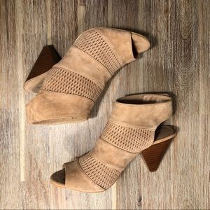 Audrey Brooke Tan Suede Peep-toe Shootie